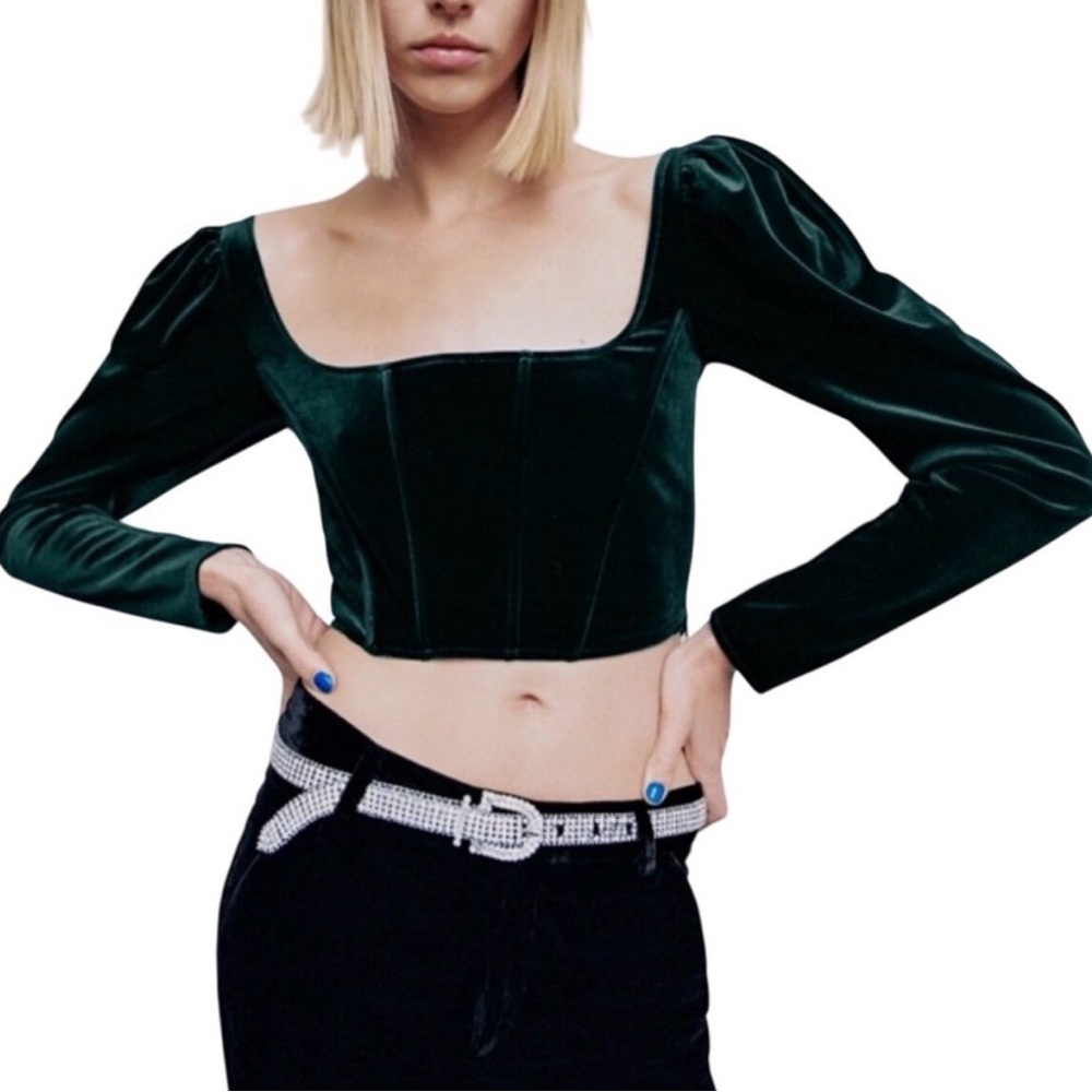 Zara Emerald Green Velvet Crop Top
